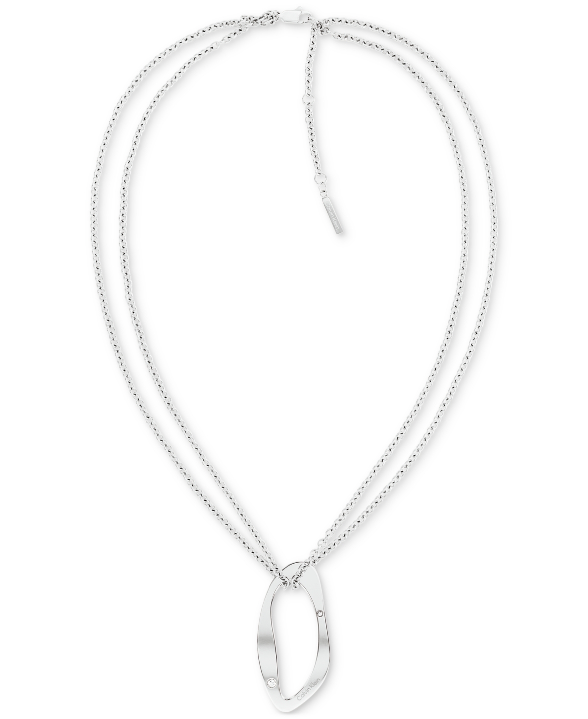 Calvin Klein Gold-plated Stainless Steel Pave Sculptural Pendant Necklace, 18" + 2" Extender In Silver