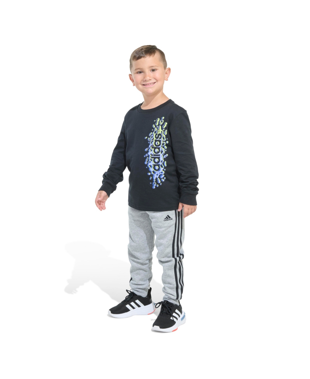 adidas Little and Toddler Boys Long Sleeve Cotton Tee and Fleece Jogger, 2-Piece Set