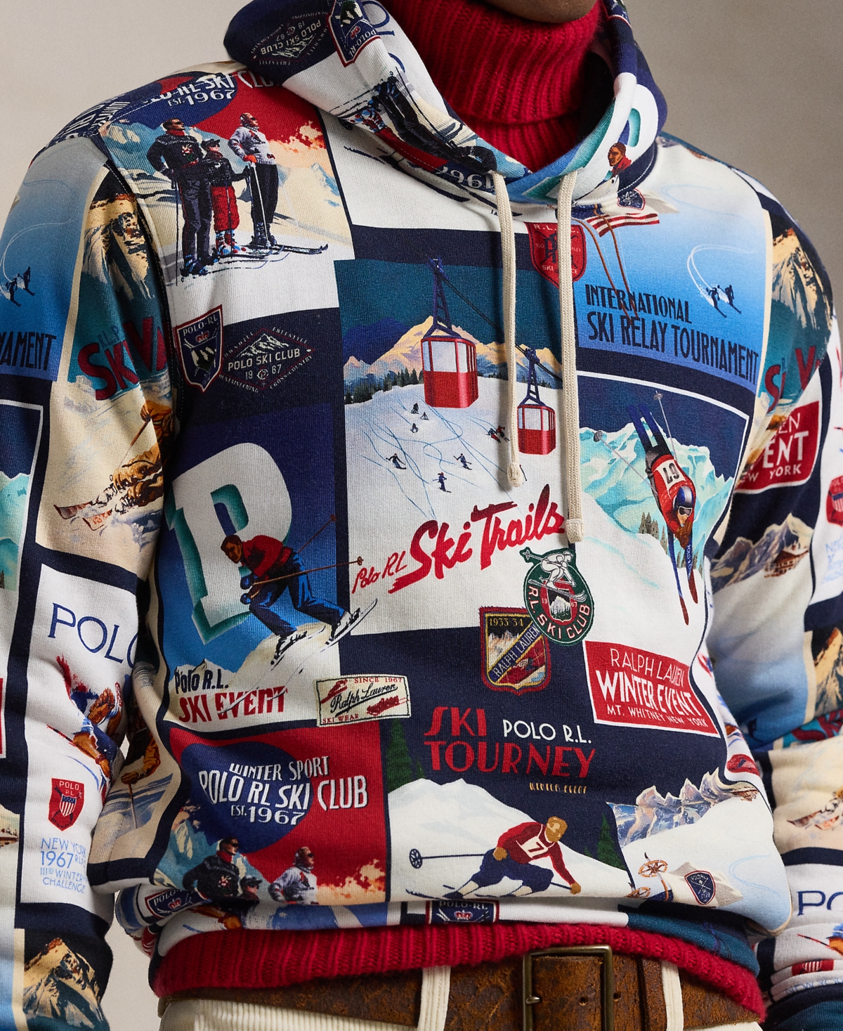 Polo Ralph Lauren Men's Patchwork-Ski-Print Fleece Hoodie