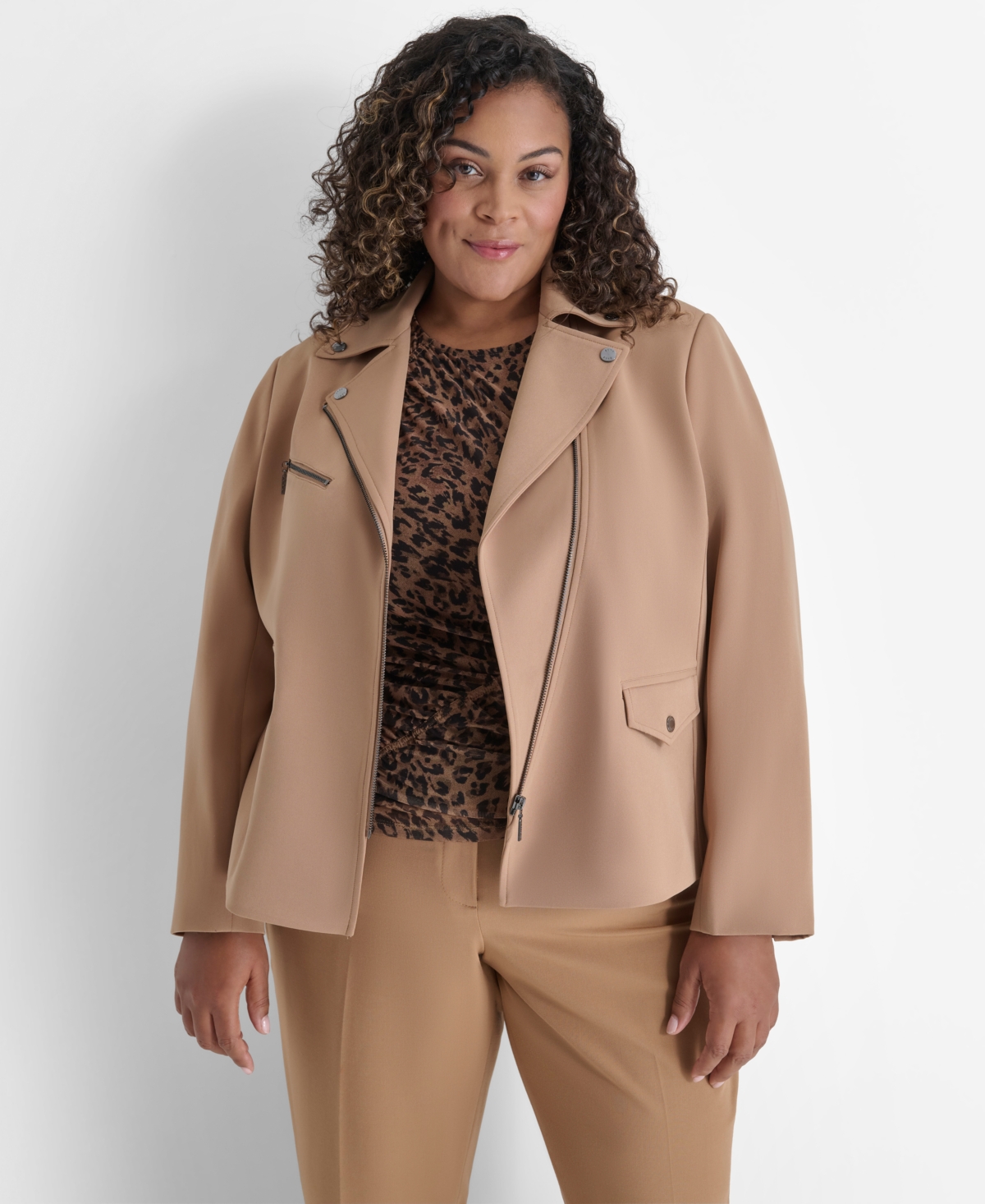 Dkny Plus Size Studded Asymmetric Moto Jacket