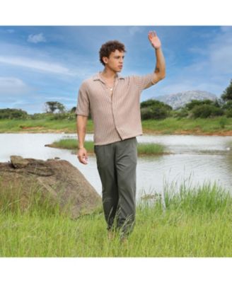 Men's Peanut Brown Striped Knit Oversized Shirt