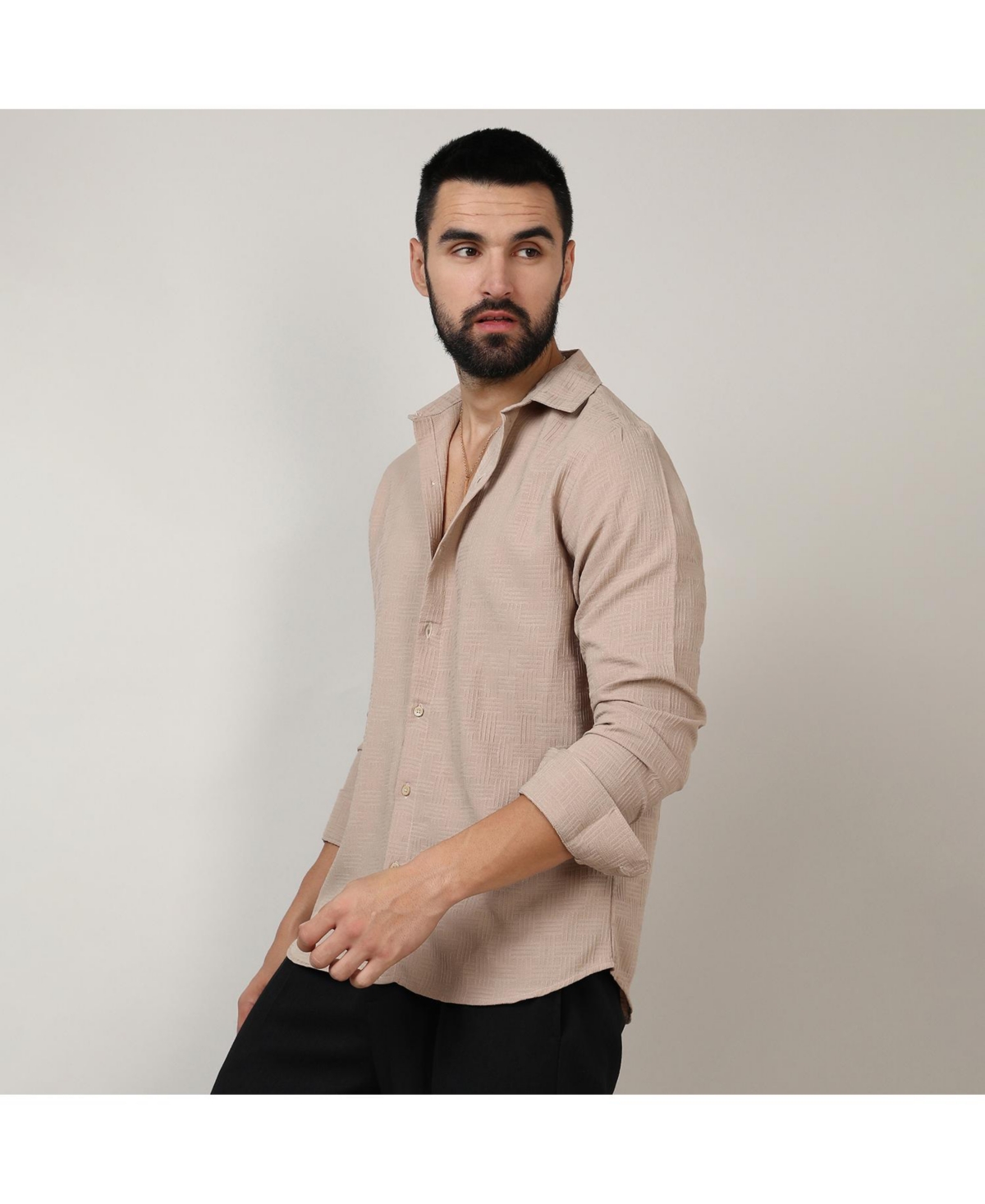 Campus Sutra Men'sSelf-Design Intertwine Shirt - Beige/khaki