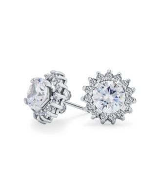 2 In 1 Removable Jackets Cubic Zirconia CZ Crown Halo Ear Jacket with Round Solitaire Stud Earrings .925 Sterling Silver