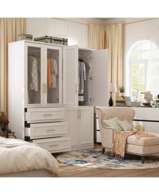 6-Door Big Armoires with 2 Hanging Rods, 3-Drawers, Shelves