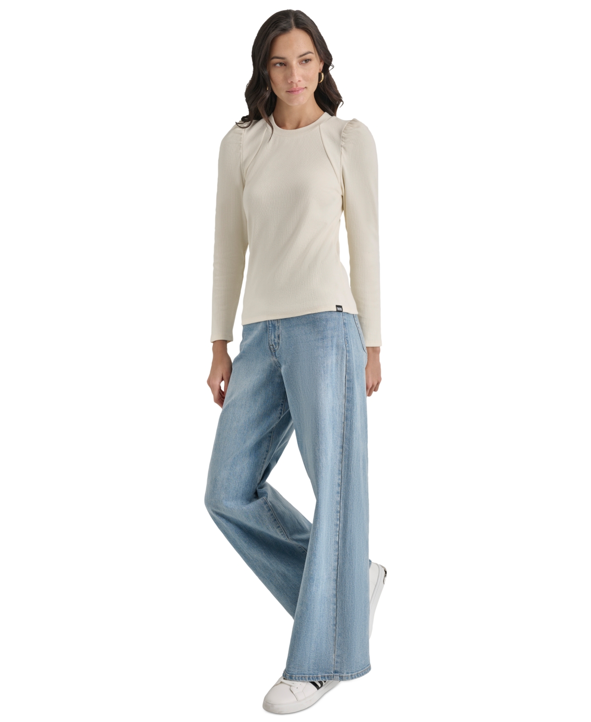 Dkny Jeans Women's Long Puff-Sleeve Crewneck Top