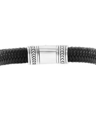 EFFY&reg; Men's Onyx & Woven Leather Bracelet in Sterling Silver