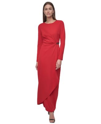DKNY - Women's Long-Sleeve Side-Draped Evening Gown