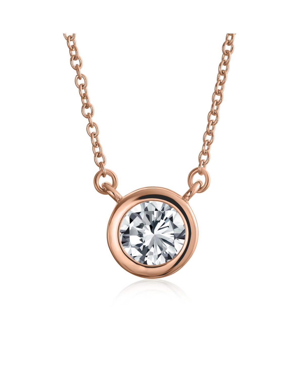 Classic Cubic Zirconia 2CT Round Cz Bezel Set Pendant Necklace Sterling Silver - Rose