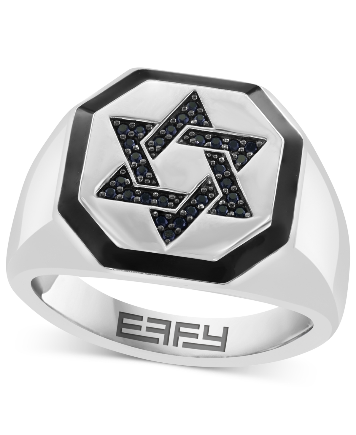 Effy Collection Effy Men's Black Spinel (1/6 Ct. T.w.) & Black Enamel Star Of David Ring In Sterling Silver In Silver