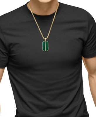 EFFY&reg; Men's Malachite & Diamond (1/6 ct. t.w.) Dog Tag 22" Pendant Necklace in Gold-Plated Sterling Silver