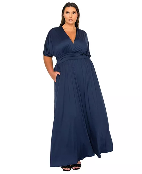plus size raffi pocket empire waist maxi dress