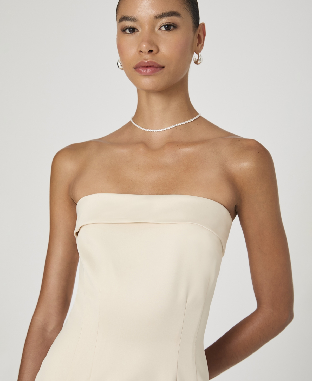 French Connection Satin Strapless Minidress In Classic Cream