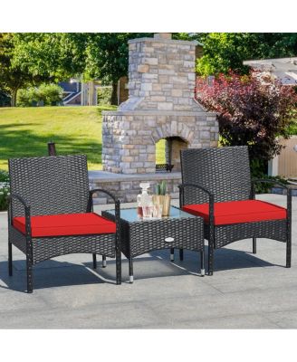 3 Pieces Patio Wicker Rattan Furniture Set with Cushion for Lawn Backyard