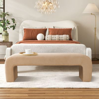 60" Waterfall Upholstered Bench with Solid Wood Frame and Boucle Fabric for Bedroom or Entryway