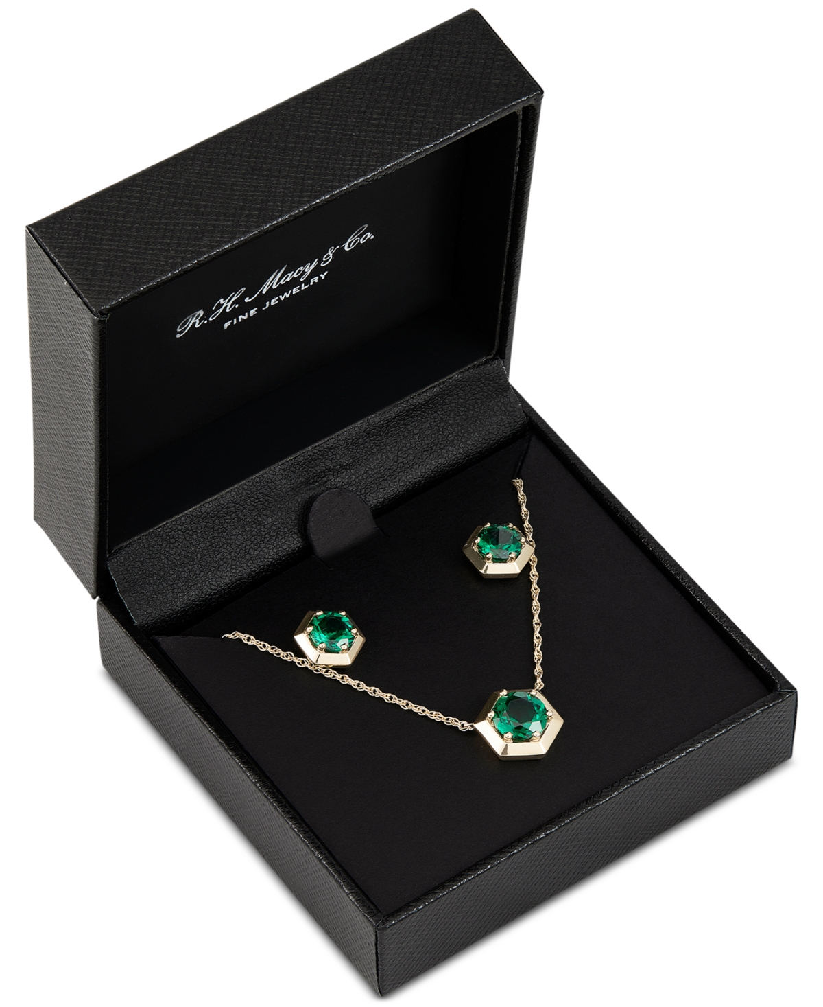 Macy's 2-pc. Set Lab-created Emerald Solitaire Pendant Necklace & Matching Stud Earrings (2-3/4 Ct. T.w.) I In Emerald