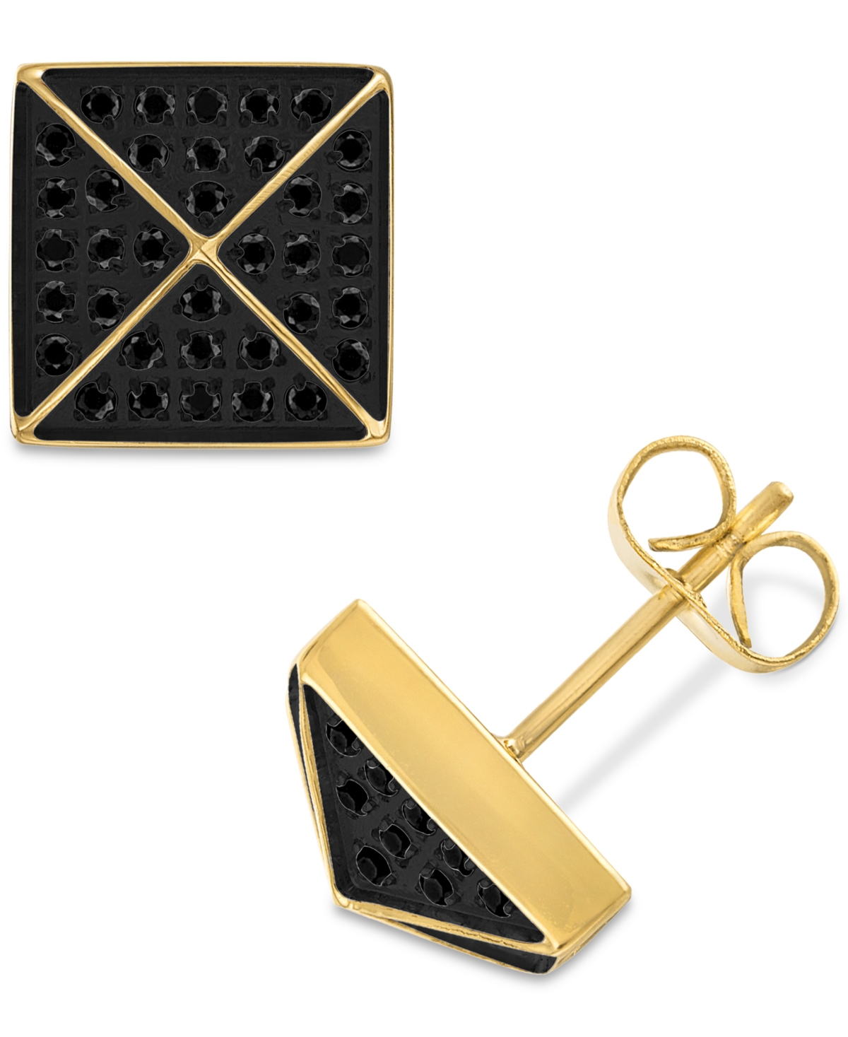 Esquire Men's Jewelry Diamond Pyramid Stud Earrings (1/3 Ct. T.w.) In Gold-tone Ion-plated Stainless Steel, Created For Ma In Black Diamond