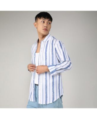 Men's Sky Blue & Chalk White Striped Fringe Shirt