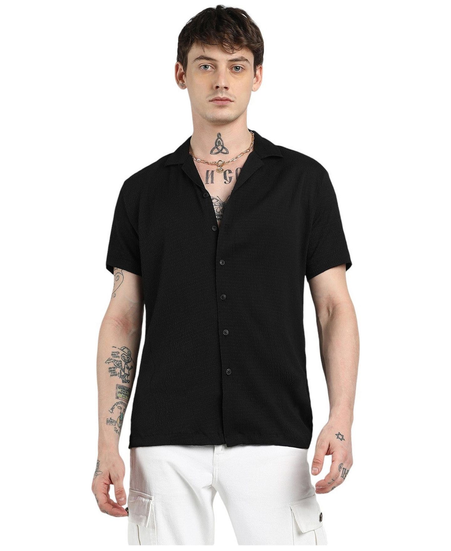 Мужская рубашка Cahoot Campus Sutra Onyx Black Creased, цвет: Чёрный — фото 1