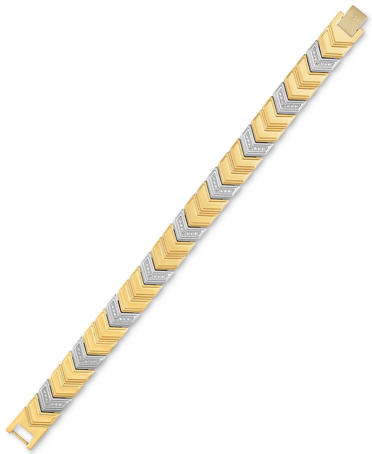 ESQUIRE MEN'S JEWELRY DIAMOND CHEVRON LINK BRACELET (1/4 CT. T.W.) IN STAINLESS STEEL & GOLD-TONE ION-PLATE, EXCLUSIVELY A 