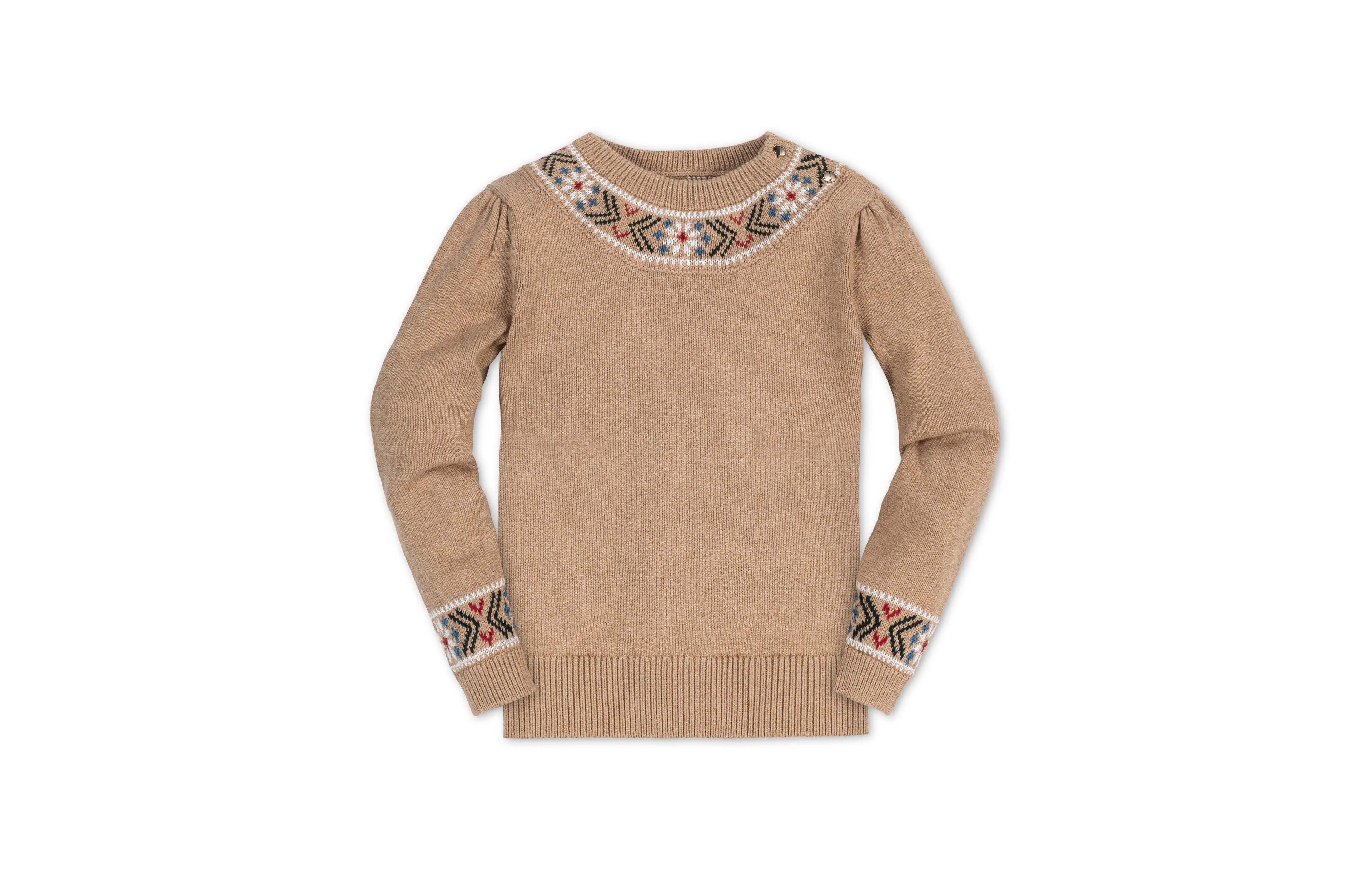 Hope & Henry Girls Organic Long Sleeve Intarsia Trim Crew Neck Sweater