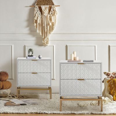 Mid-century Volkard 25'' Tall 2-Drawer End Table with a Metal Base