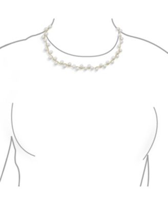 Cultured White Baroque Pearl Strands Necklace Choker Intertwined Chain Yellow Gold Plated 14 Inch Adjustable