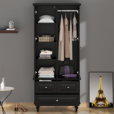 Wardrobe With 2 Doors and 3 Drawers , Bedroom Armoire Closet