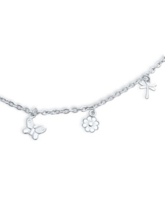 Nature Garden Multi Dangle Charm Butterfly Anklet Foot Ankle Bracelet .925 Sterling Silver Adjustable 9 To 10 Inch
