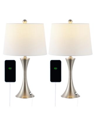 Bennett 22.75" Modern Glam Iron Hourglass LED Table Lamp with USB Charging Port, Nickel (Set of 2)