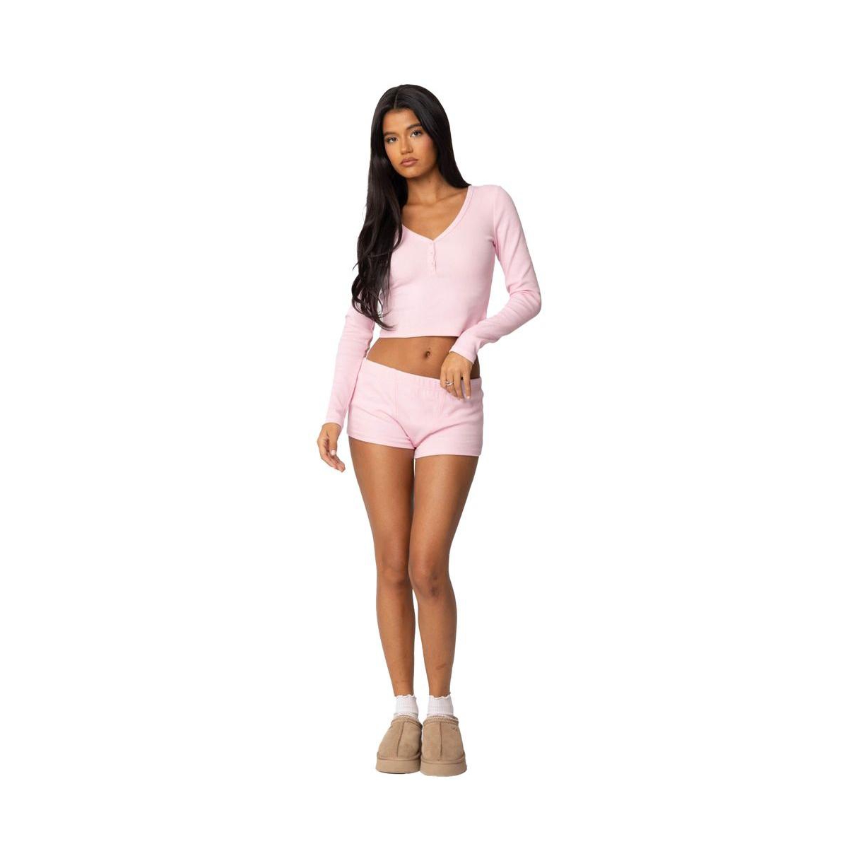 Edikted Women's Rebekah Ribbed Top - Light-pink