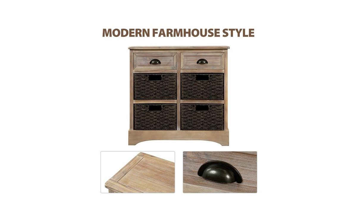 Slickblue Storage Cabinet with 2 Drawers and 4 Classic Rattan Baskets for Dining Room and Living Room