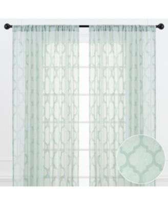 Premium Quatrefoil Voile Sheer Curtains - 2-Panel Light Filtering Curtains for Living Room, Bedroom, Kitchen - 52" x 84" - Sage