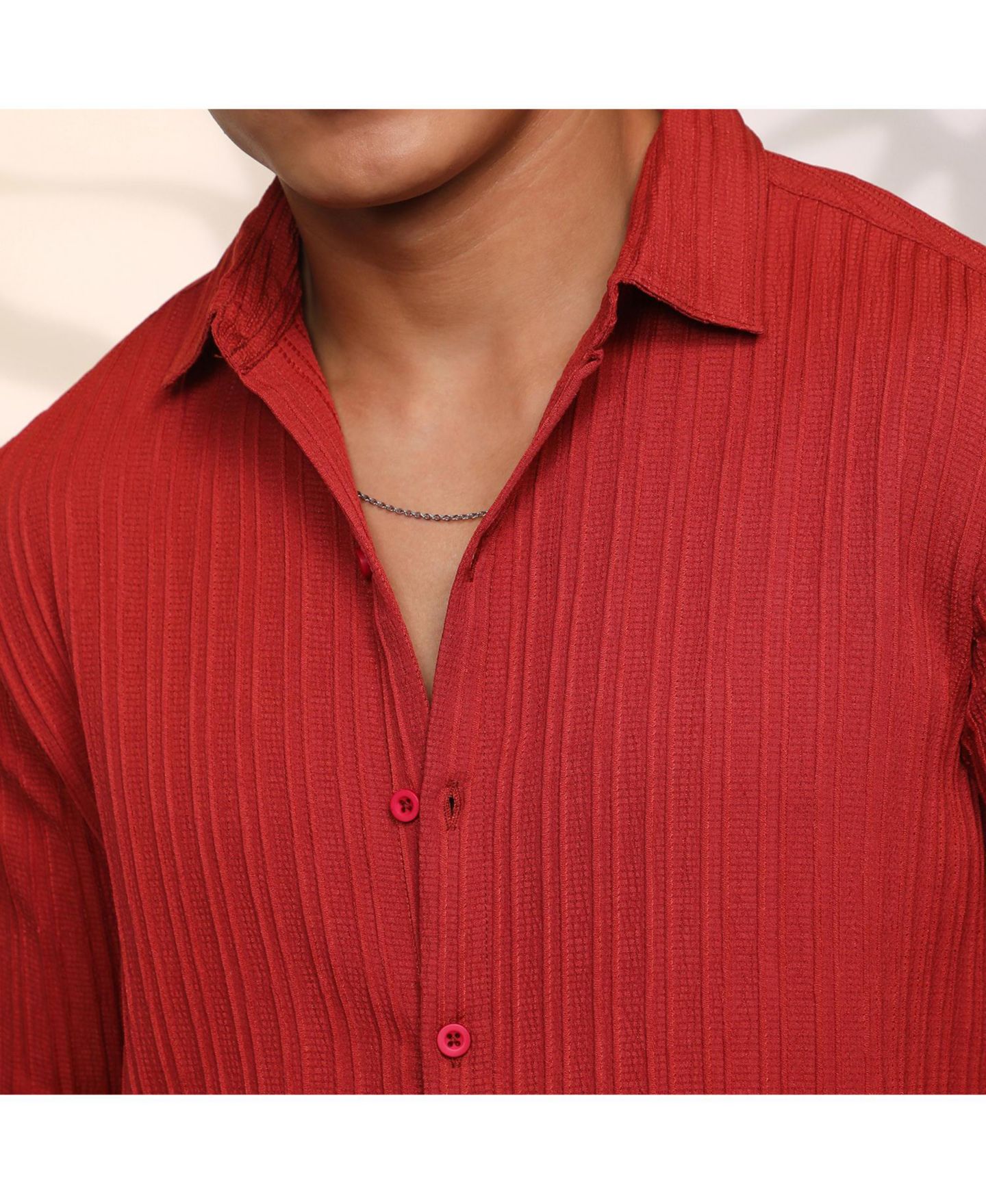Мужская рубашка Cahoot Campus Sutra Cadmium Red Self-Design Striped, цвет: Красный — фото 6