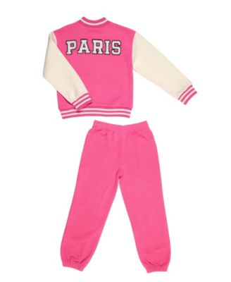Toddler Girls Sporty Paris Varsity Jacket and Jogger Pants 2 Piece Lounge Set