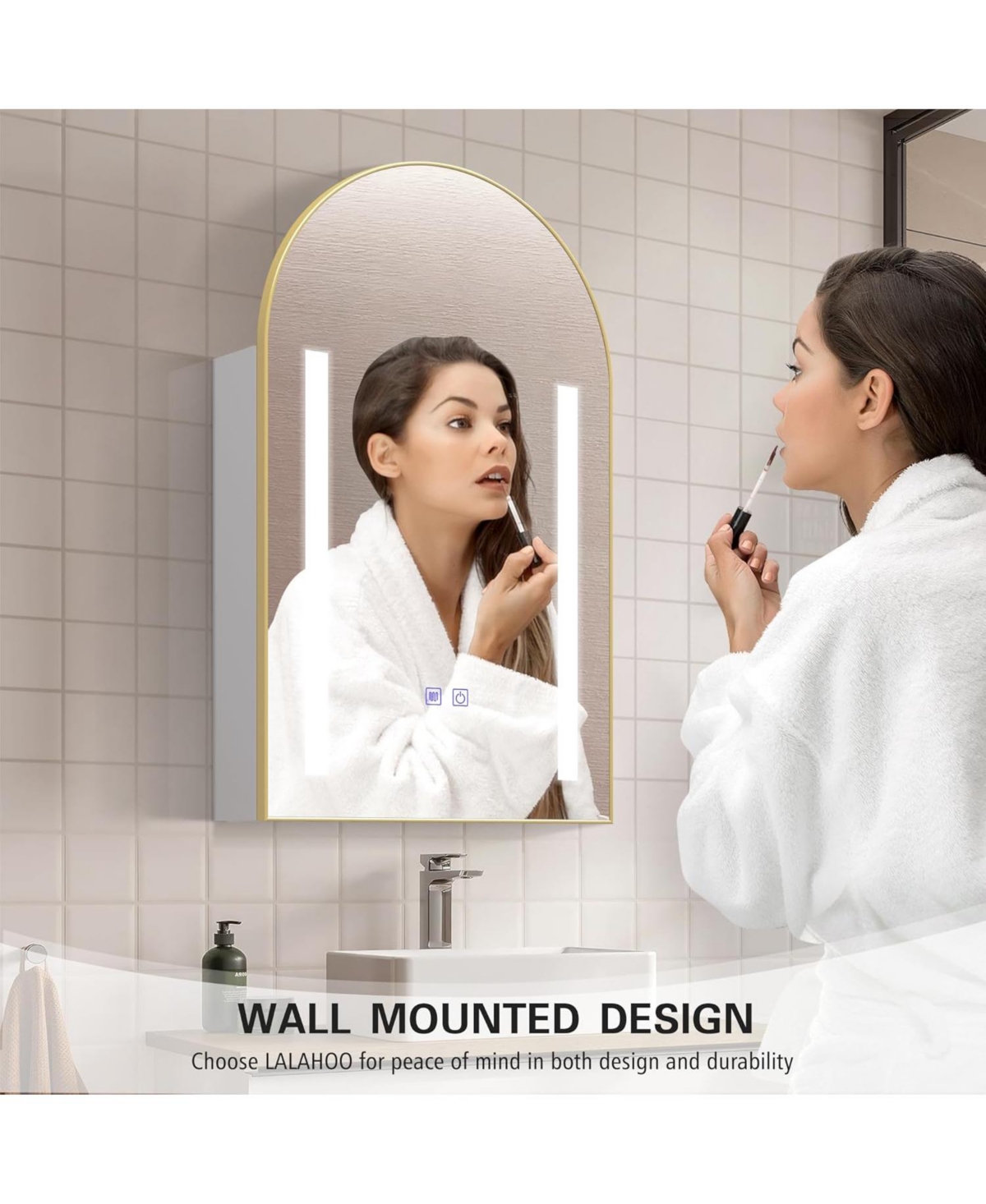 Lalahoo Lighted Medicine Cabinet with Mirror Arched Bathroom Medicine Cabinet Wall Mounted with Storage,Dimmer,DefoggerLed Medicine Cabinet 31