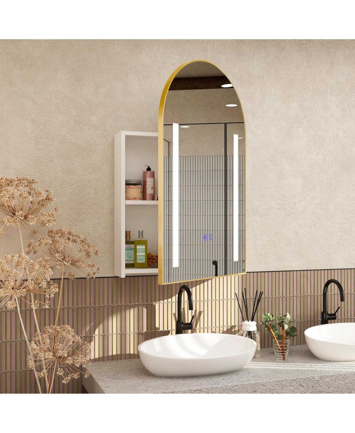 Lalahoo Lighted Medicine Cabinet with Mirror Arched Bathroom Medicine Cabinet Wall Mounted with Storage,Dimmer,DefoggerLed Medicine Cabinet 31