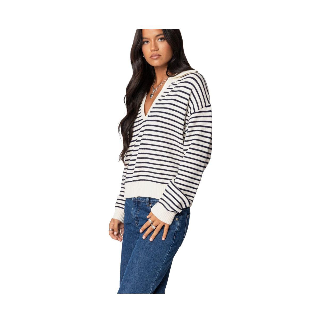 Edikted Women's Copenhagen Oversized Striped Sweater - Navy-and-cream