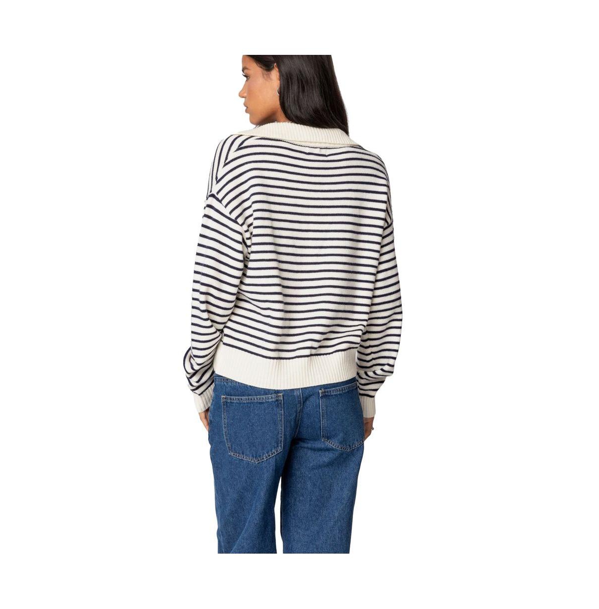 Edikted Women's Copenhagen Oversized Striped Sweater - Navy-and-cream