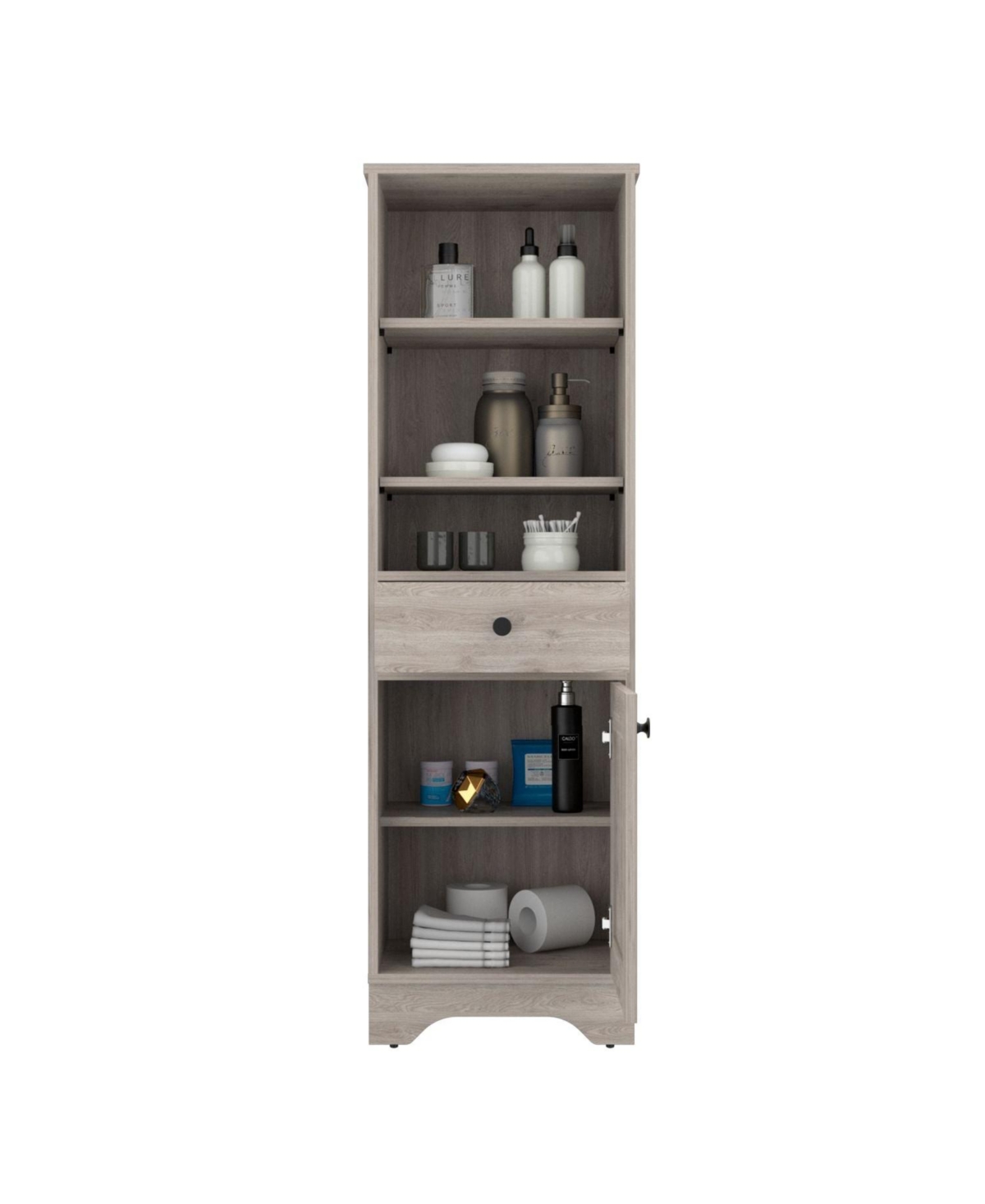 Depot E-Shop Norwalk Linen Single Door Cabinet, Three External Shelves, One Drawer, Two Interior Shelves, Light- Gray