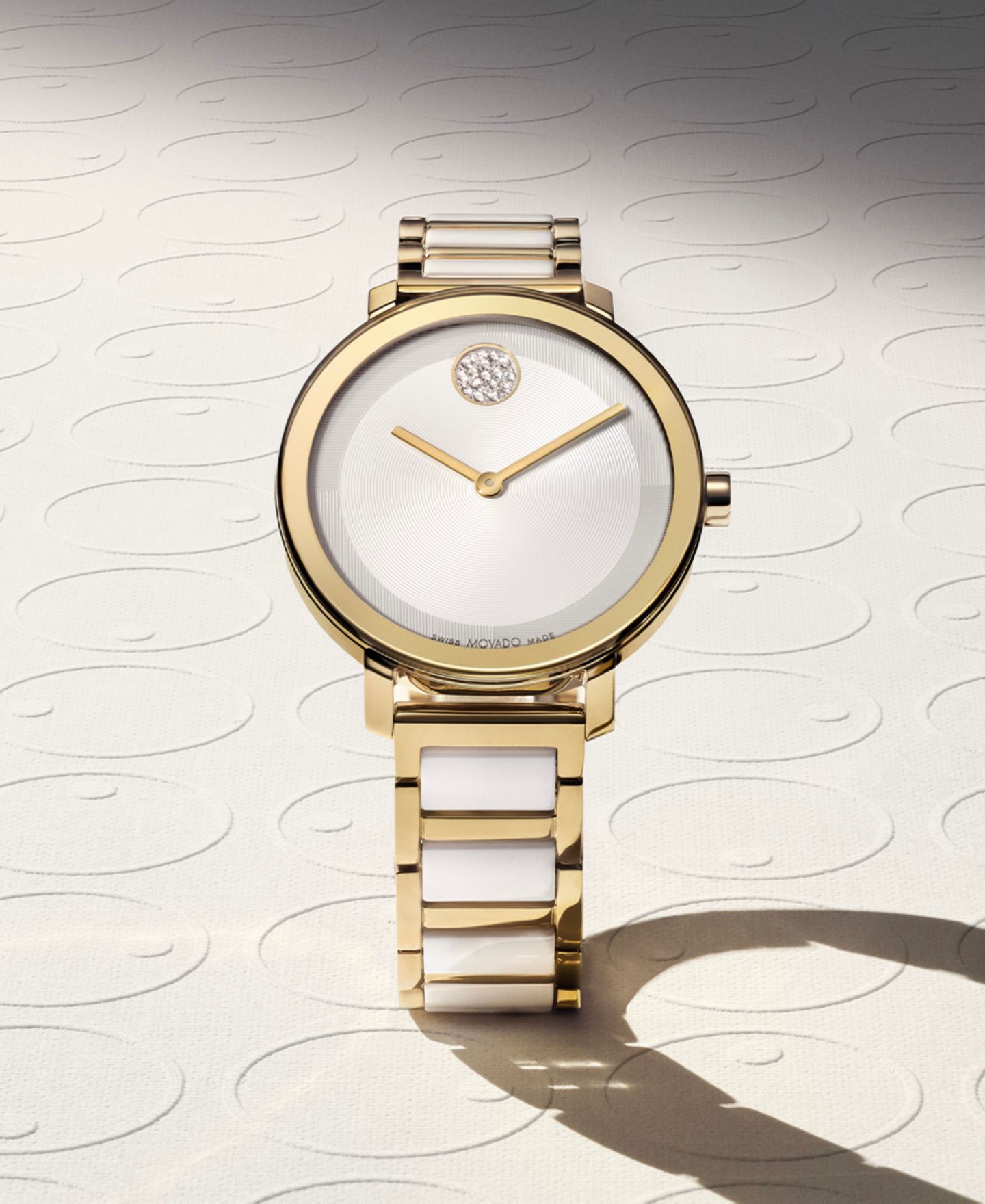 Женские часы Movado Swiss Bold Evolution 2.0 White Ceramic & Gold Ion Plated Steel Bracelet Watch 34mm — фото 4