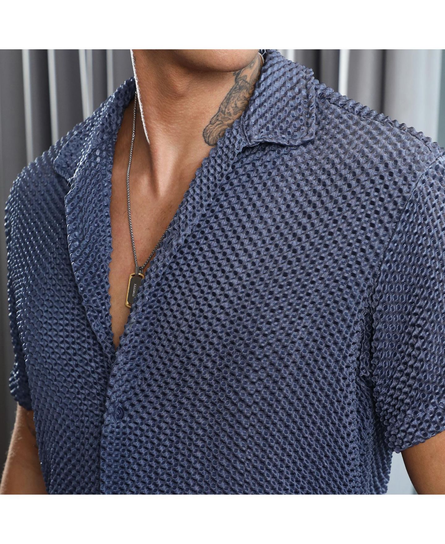 Мужская рубашка Cahoot Campus Sutra Lapis Blue Puffy-Textured, цвет: Синий — фото 6