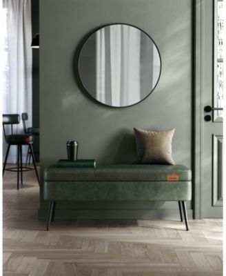 Mid-Century Modern Storage Ottoman Bench with Steel Legs, Black