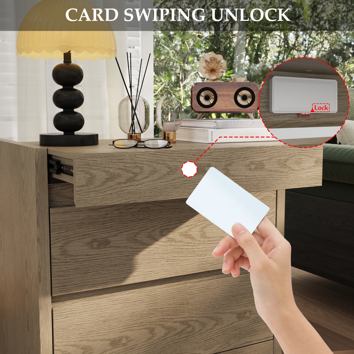 Nightstand with Hidden Drawer and Electronic Lock,Nfc Control,Bedside Table,Chest of Drawers
