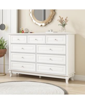9-Drawer Gray Wood Dresser Bedroom Storage Cabinet Modern Style