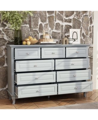 9-Drawer Gray Wood Dresser Bedroom Storage Cabinet Modern Style