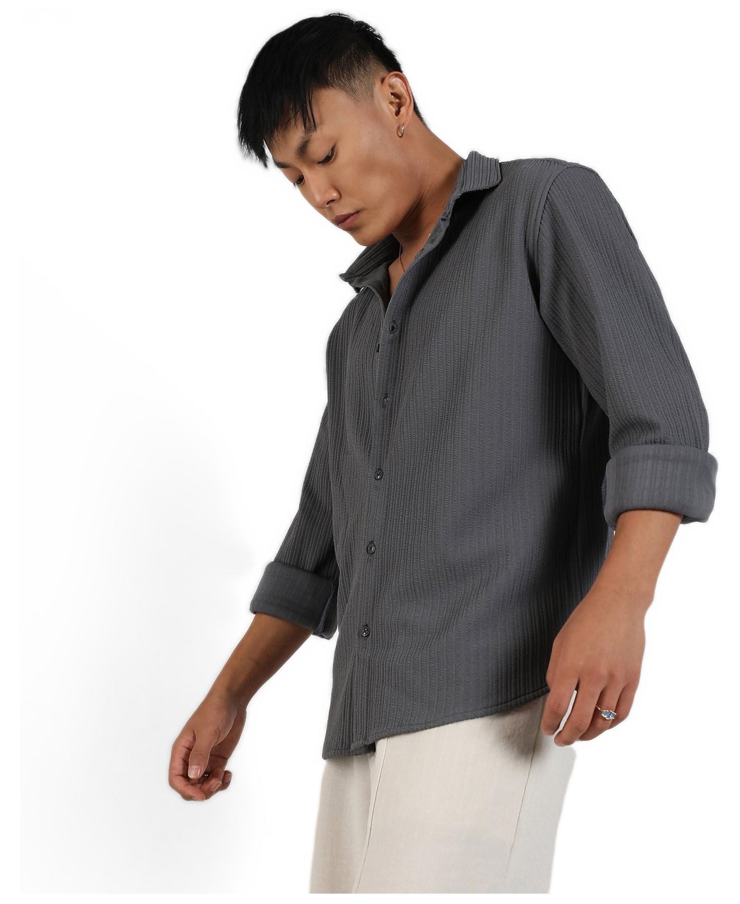 Мужская рубашка Cahoot Campus Sutra Ash Grey Stripe-Creased, цвет: Серый — фото 2