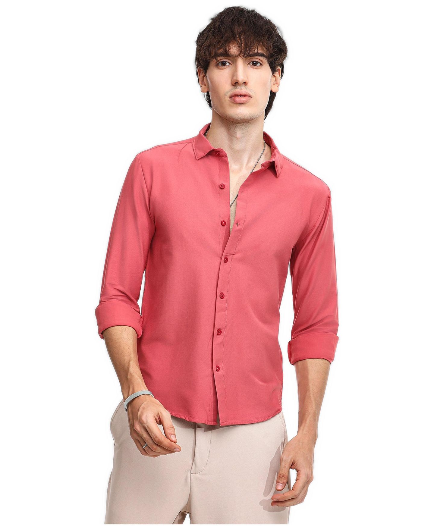 Мужская рубашка Cahoot Campus Sutra Coral Pink Solid Basic, цвет: Розовый — фото 1