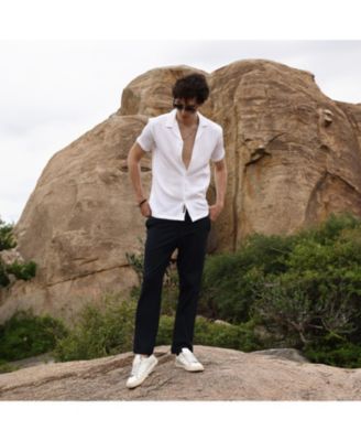 Men's Chalk White Self-Design Block Shirt