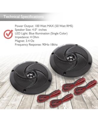 4" Low-Profile Marine LED Speakers, Waterproof, 100 Watt