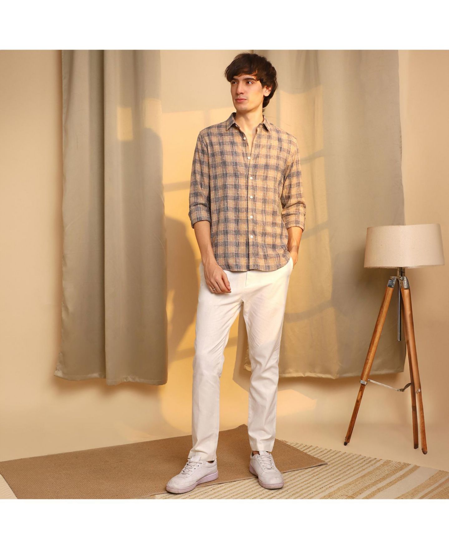 Мужская рубашка Cahoot Saltbox Beige Heathered-Buffalo Check, цвет: Коричневый — фото 3